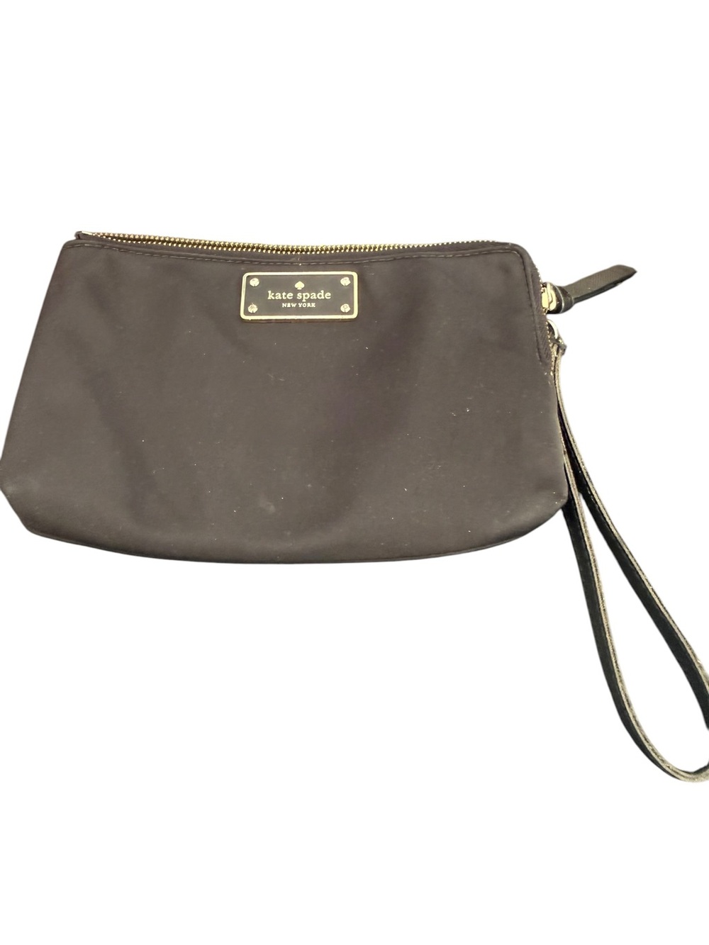 kate spade black wristlet clutch with gold plaque